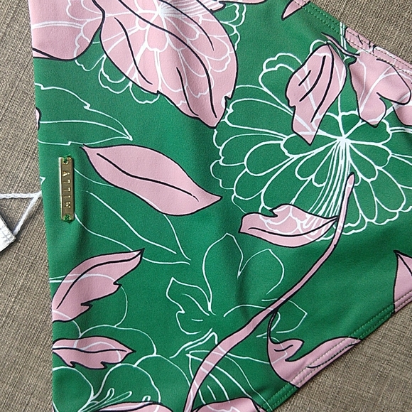 Milly Cabana Luxury Pink and Green Floral Halter Bikini Resort Cheeky Large NWT - Picture 12 of 13